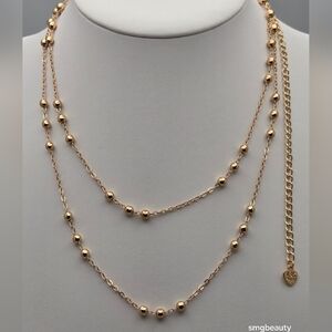 18K Gold-Plated Ball Bead Chain Necklace 18'' Adjustable NWOT